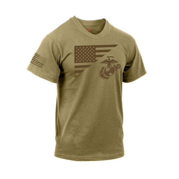 Rothco US Flag / USMC Eagle, Globe, & Anchor T Shirt Coyote Brn
