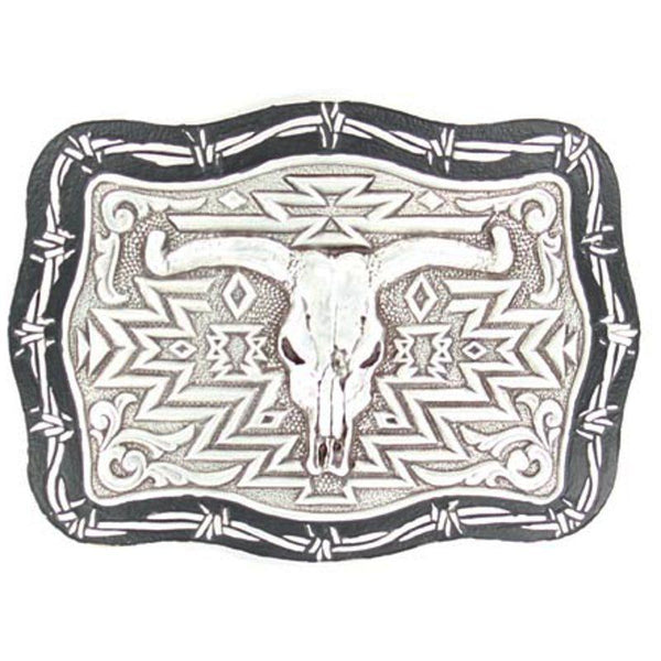 Crumrine Vintage Steer Skull Barbwire Buckle Silver 38014