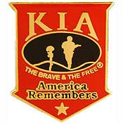 PINS- KIA, AMERICA REMEMBERS (SHIELD) RED/BLK (1-1/8")
