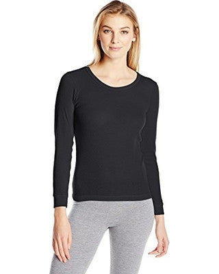 Indera Women's Performance Rib Knit Thermal Underwear Top with Silvadur - Black