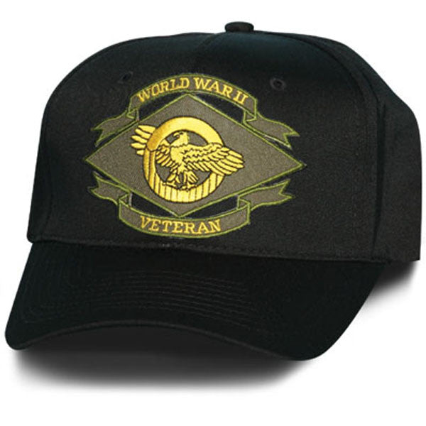 MP Hats: Ruptured Duck WWII Veteran Patch Black Ball Cap