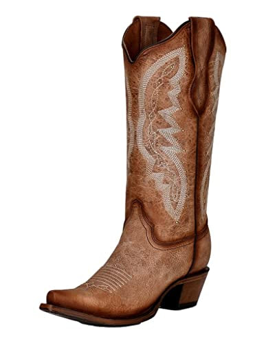 Circle G L2041 Ladies Brown Emb & Studs Snip Toe-BRN