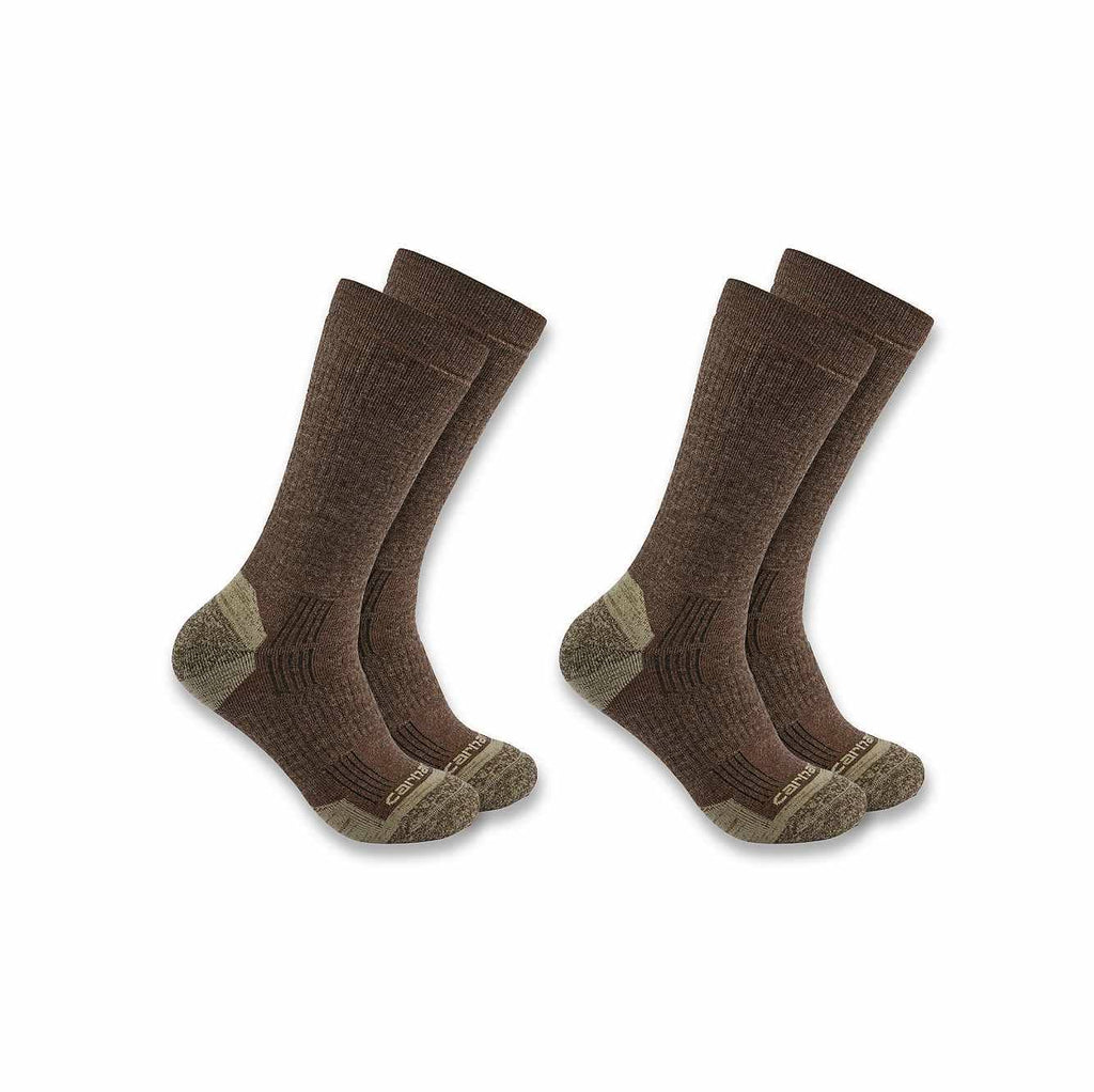 Carhartt Men's Midweight Synthetic-Wool Blend Crew Sock - 2 Pack - Dark Coffee