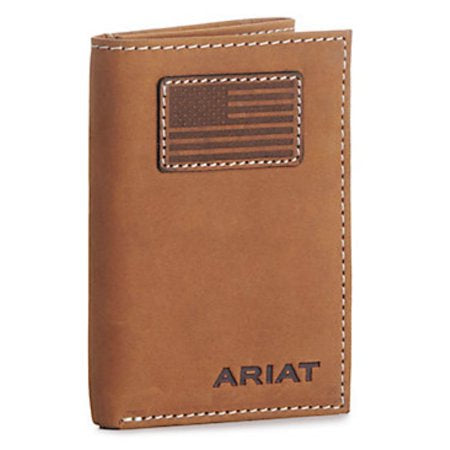 Ariat Trifold Wallet USA Flag Patch (Medium Brown) Wallet A3548444
