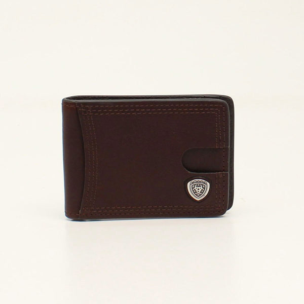 Ariat A3545102 Mens Shield Bifold Money Clip Concho Wallet Brown