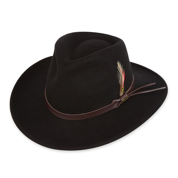 Scala DF6 Mens Crushable Felt Outback Hat - Black