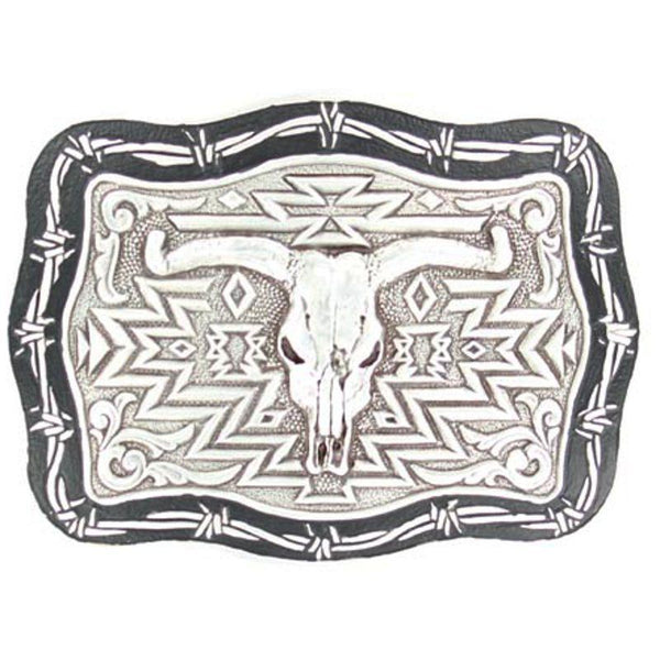 M&F Crumrine Vintage Steer Skull Barbwire Buckle Silver 38026