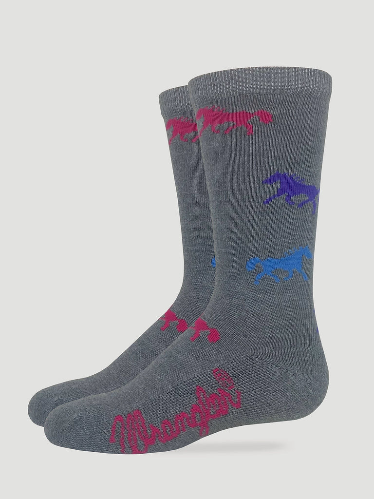 Carolina Mill 9406 Wrangler Kid’s Horses Crew Sock 1 Pair, Grey