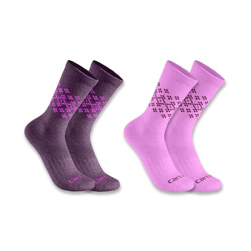 Carhartt SC9642 Women's Midweight Synthetic-Wool Blend Fairisle Crew Sock 2 Pack, Assorted 02 Purple