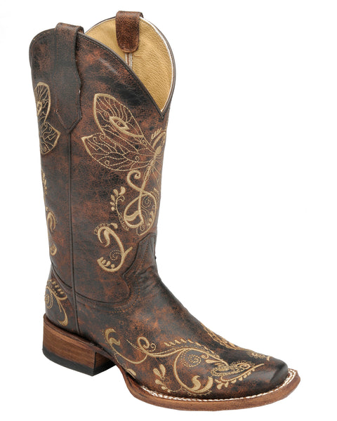 Circle G L5079 Embroidery Square Toe Cowboy Boots
