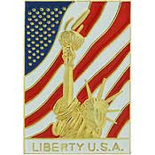 PINS- USA, STATUE OF LIBERTY W/USA FLAG (1")