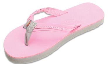 Rainbow Kids Flirty Braidy Single Layer Premier Leather With A Braided Strap Sandal - Pink/Grey