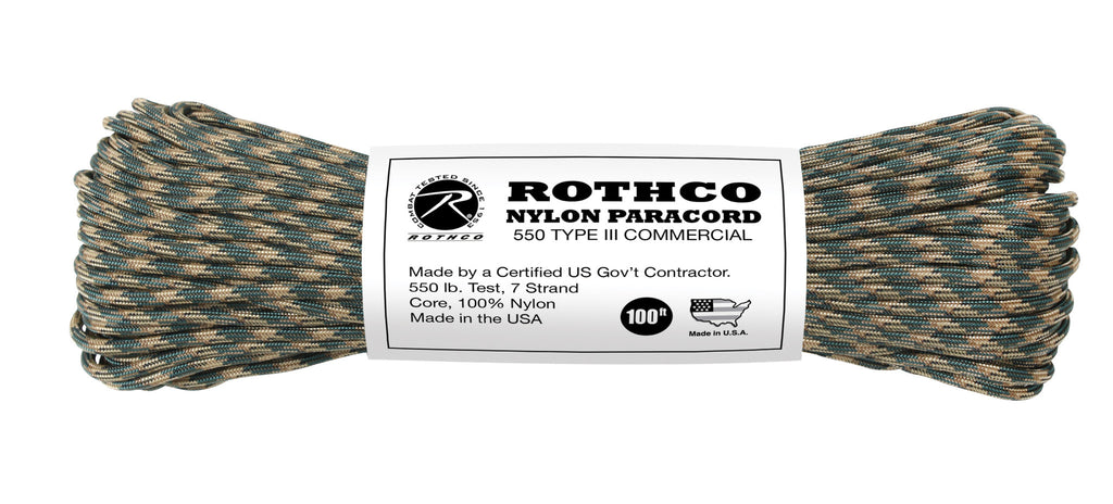 Rothco Rope: Camo Nylon Paracord Type III 550 LB 100FT