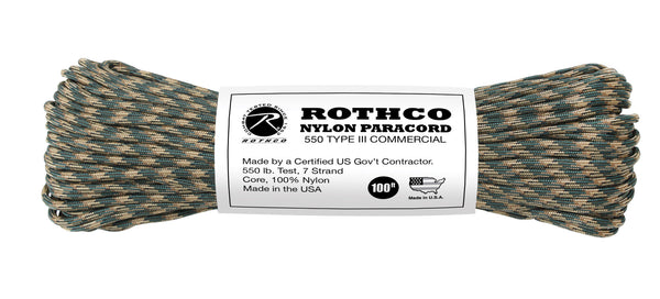 Rothco Rope: Camo Nylon Paracord Type III 550 LB 100FT
