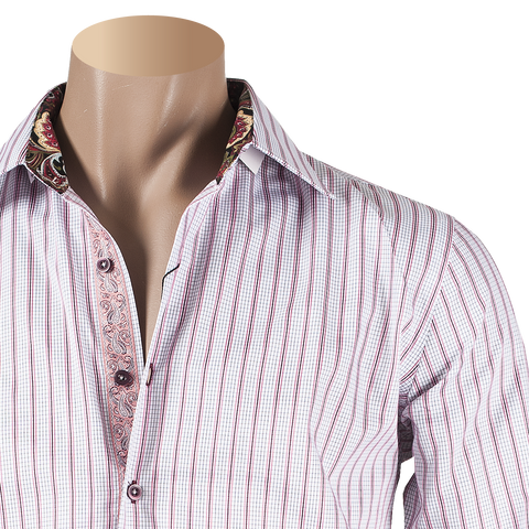 INSERCH SHIRT LANGHORNE LONG SLEEVE CONTRAST TRIM JACQUARD SHIRT 2578 - 32