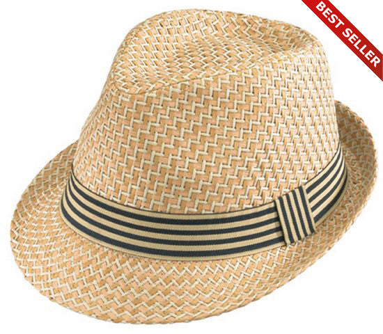 Henschel Straw Fedora with Striped Band