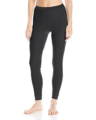 Indera Women's Performance Rib Knit Thermal Underwear Bottoms with Silvadur - Black