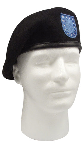 Inspection Ready Black Wool Beret With Flash