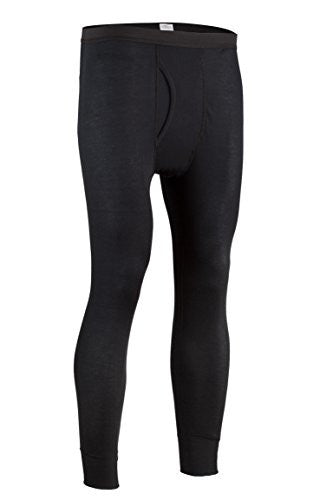 Indera Men's Performance Rib Knit Thermal Underwear Pant With Silvadur - Black