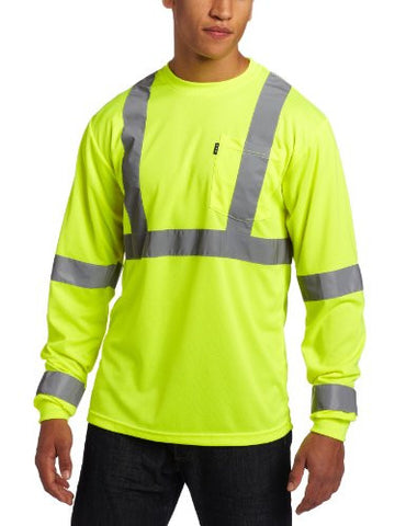 Key Apparel Men's Long Sleeve High Visibility Waffle Weave Reflective Stripe Pocket Tee Shirt
