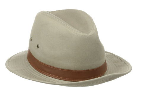 Dorfman Pacific 863L 1 Piece Canvas Leather Trim Safari Hat Khaki