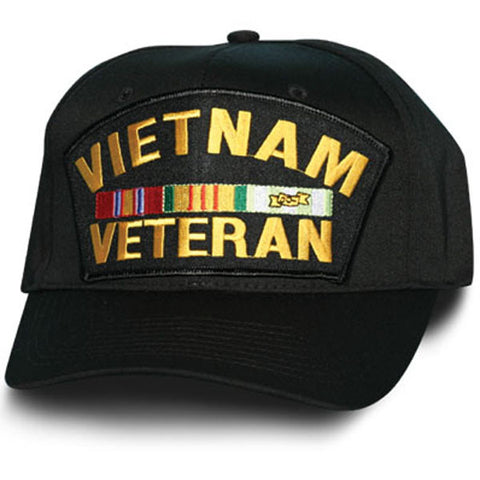 MP BC39 Hats: Vietnam Veteran with Ribbon Patch Black Ball Cap