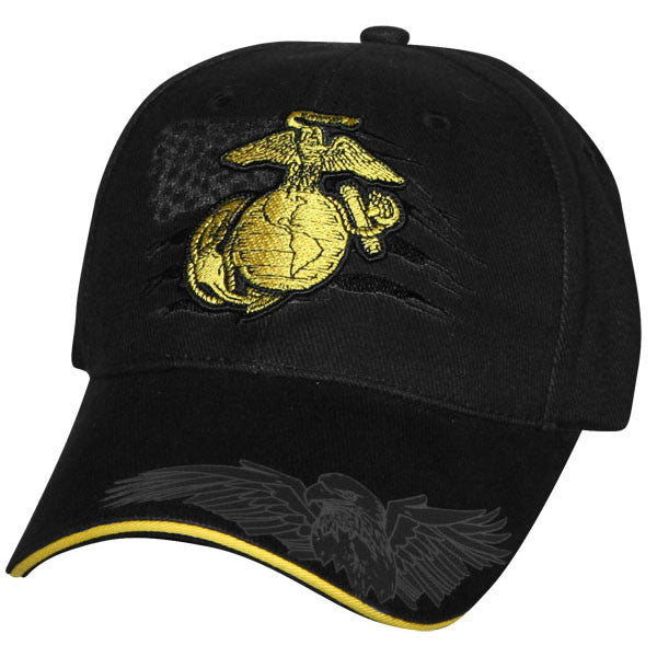 MP Hats: Marine EGA with USA Flag & Eagle Embroidered Ball Cap