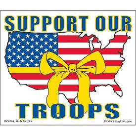 STICKER: SUPPORT OUR TROOP (CLEAR VINYL) (4" X 4-3/4")