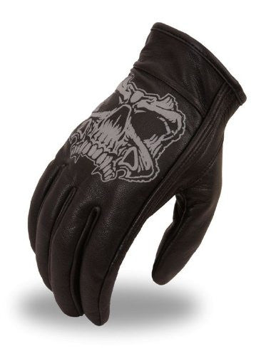 First Manufacturing Men's Short Gloves With Reflective Skulls And Gel Palm