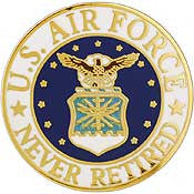 Pins: USAF - Air Force EMBLEM NEVER RET (1")
