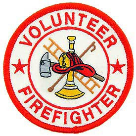 PATCHES: FIREFIGHTER VFD RND (WHT/RED) (3")