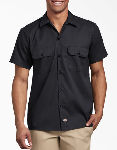 Dickies Men's Flex Slim Fit Short Sleeve Twill Work Shirt - Black