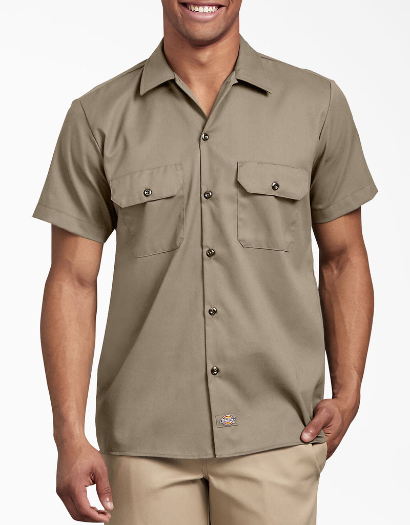 Dickies Men's FLEX Slim Fit Short Sleeve Twill Work Shirt - Khaki