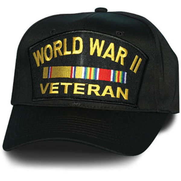 MP Hats: World War II Veteran with Ribbon Patch Black Ball Cap