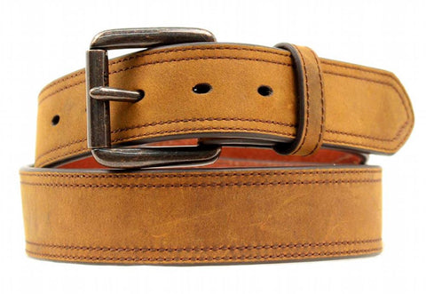 Ariat Western Belts: 1 1/2" Distressed Double Stitch Logo Brown
