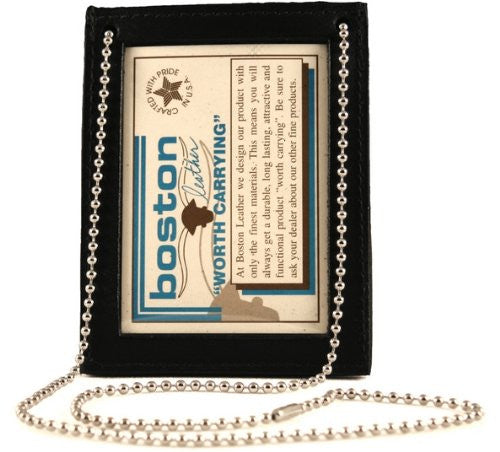 Boston Leather 3" x 4" Neck Chain Double ID Holder, Black