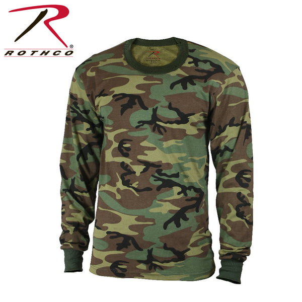 Rothco T-Shirts: Adult Camo Long Sleeve T-Shirts - Woodland Camo