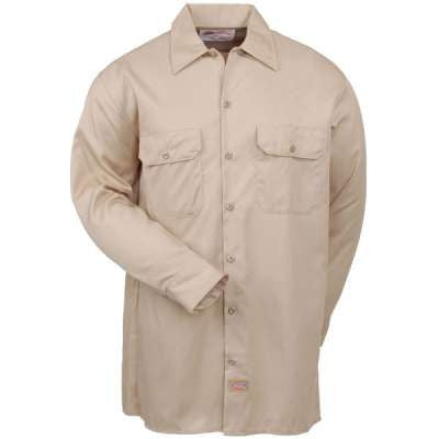 Dickies Shirts: Men's Twill Long Sleeve Work Shirt - Khaki