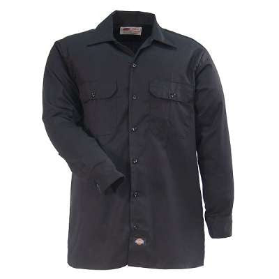 Dickies Shirts: Men's Twill Long Sleeve Work Shirt - Black